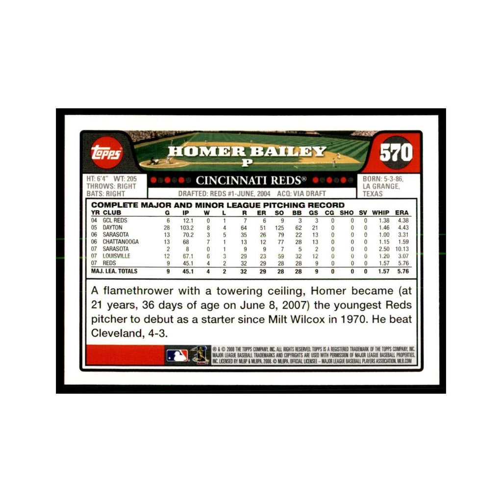 Homer Bailey 2008 Topps #570 Baseball Cards Baseball Card NM