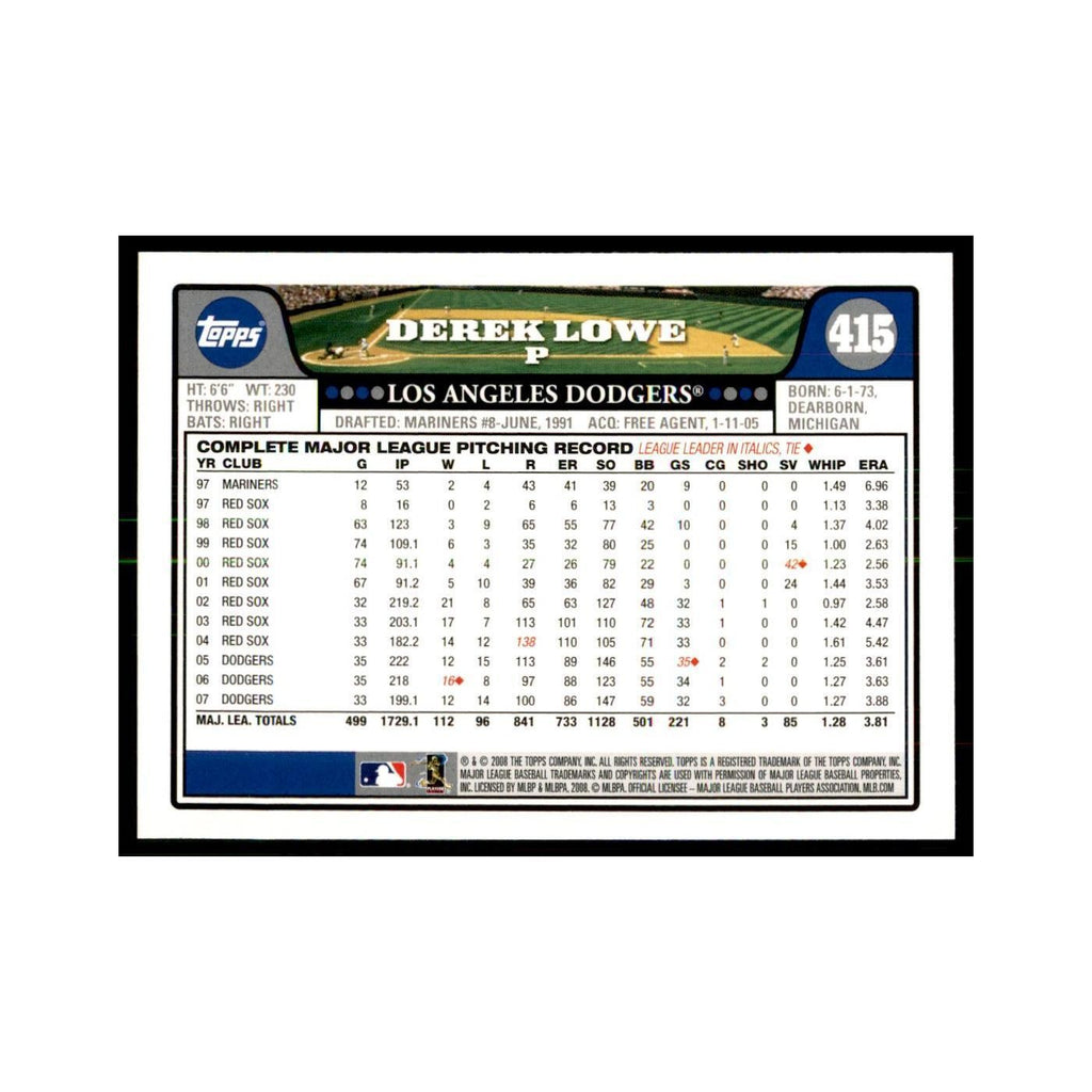 Derek Lowe 2008 Topps #415 Baseball Cards Baseball Card NM