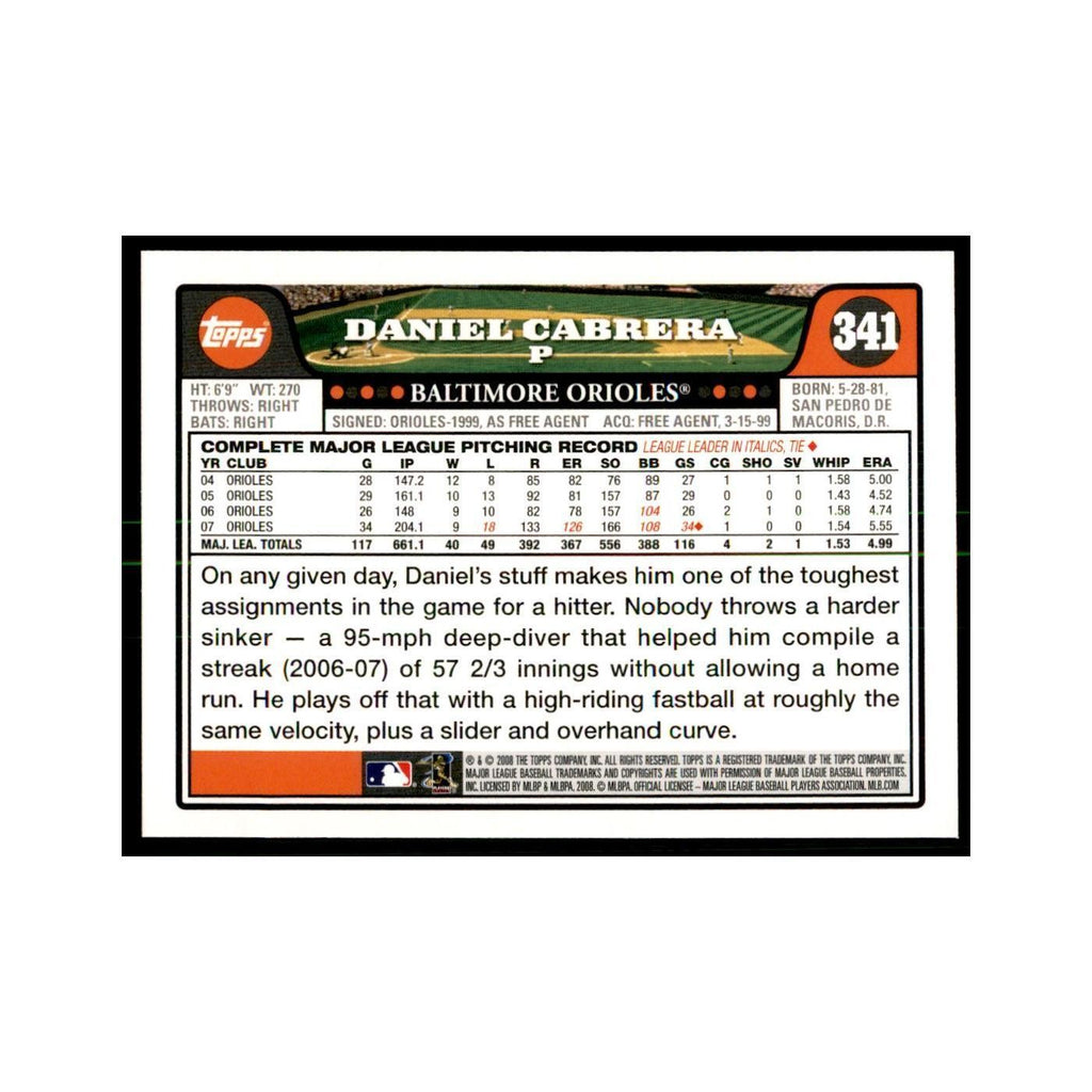 Daniel Cabrera 2008 Topps #341 Baseball Cards Baseball Card NM