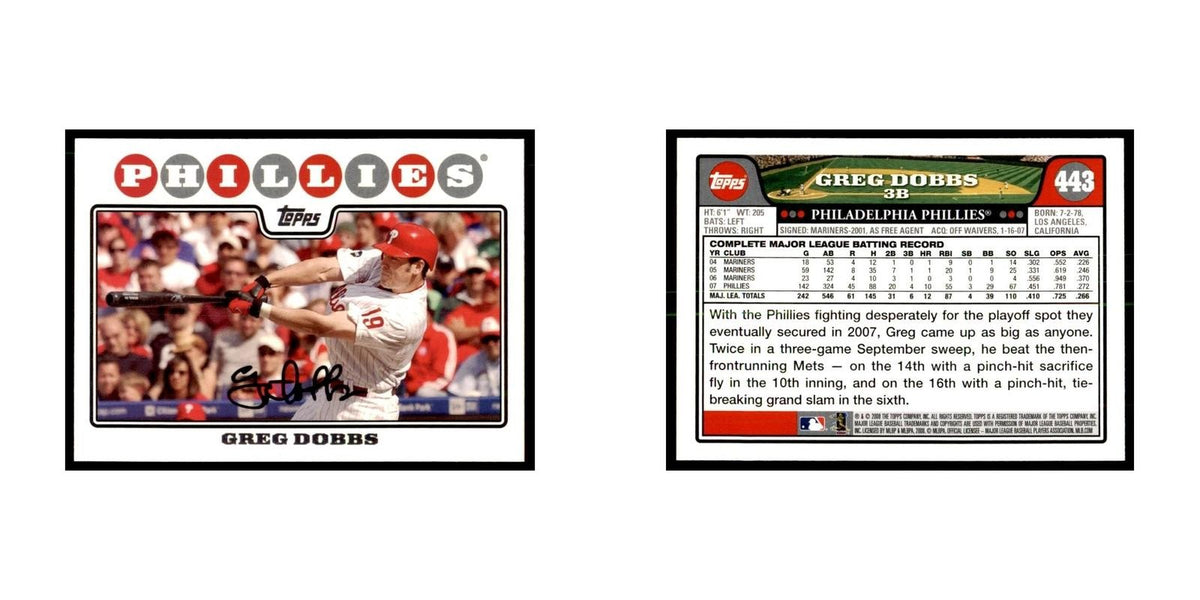 Greg Dobbs 2008 Topps #443 Baseball Cards Baseball Card NM