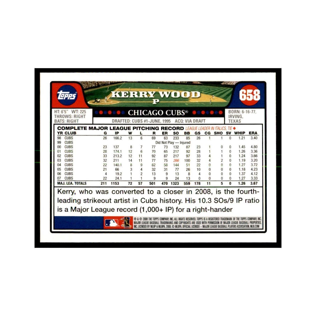 Kerry Wood 2008 Topps #658 Baseball Cards Baseball Card NM