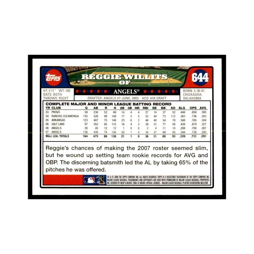 Reggie Willits 2008 Topps #644 Baseball Cards Baseball Card NM