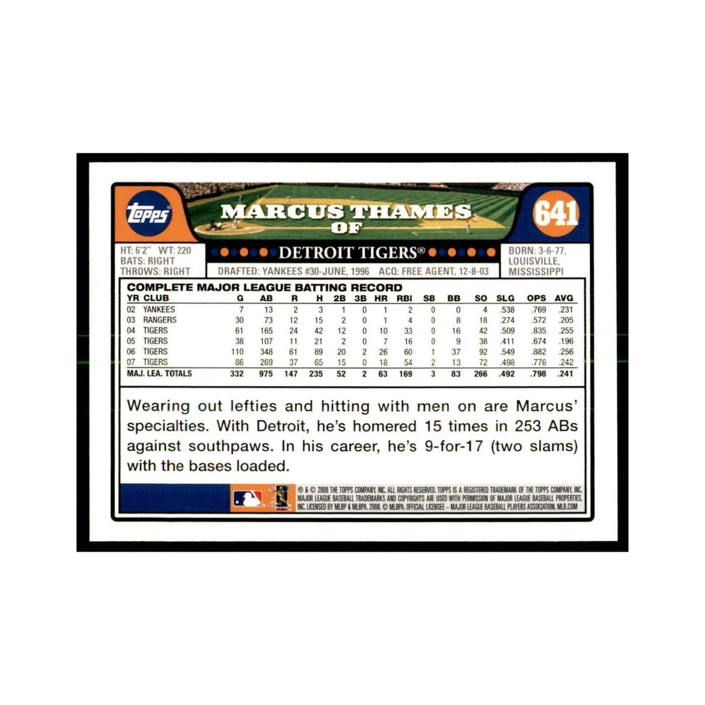 Marcus Thames 2008 Topps #641 Baseball Cards Baseball Card NM