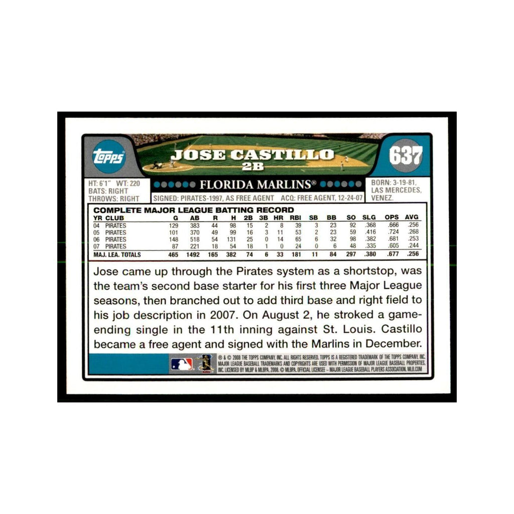 Jose Castillo 2008 Topps #637 Baseball Cards Baseball Card NM
