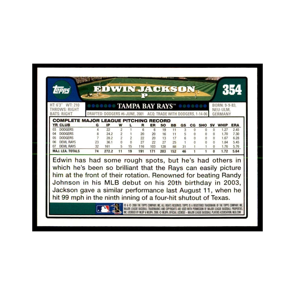 Edwin Jackson 2008 Topps #354 Baseball Cards Baseball Card NM