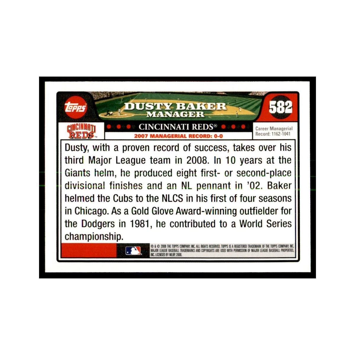Dusty Baker 2008 Topps #582 Baseball Cards Baseball Card NM