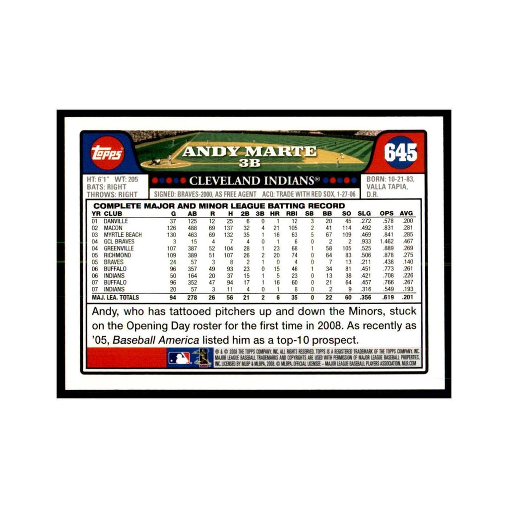 Andy Marte 2008 Topps #645 Baseball Cards Baseball Card NM