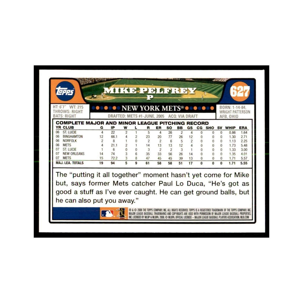 Mike Pelfrey 2008 Topps #627 Baseball Cards Baseball Card NM