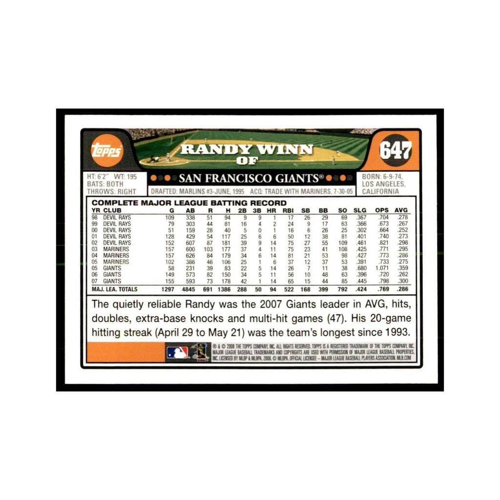 Randy Winn 2008 Topps #647 Baseball Cards Baseball Card NM