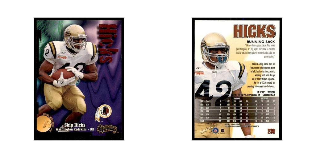 Skip Hicks Rookie 1998 SkyBox Thunder #236 Football Cards Football Card NM