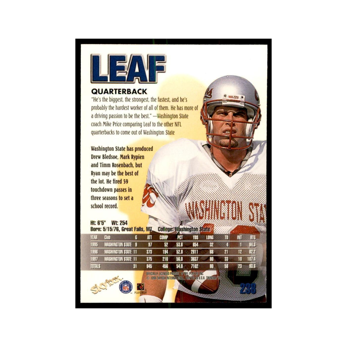 Ryan Leaf Rookie 1998 SkyBox Thunder #238 Football Cards Football Card NM