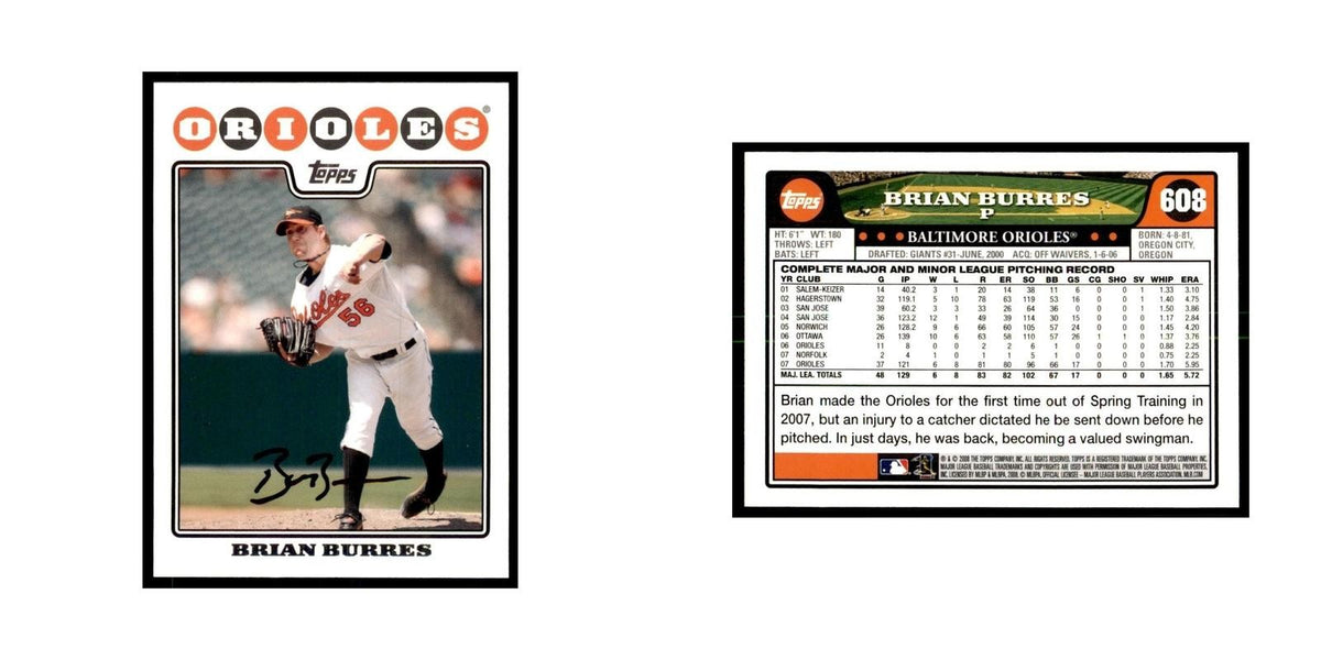 Brian Burres 2008 Topps #608 Baseball Cards Baseball Card NM