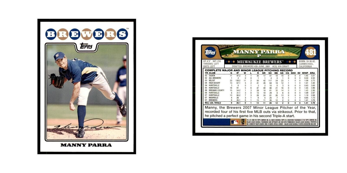 Manny Parra 2008 Topps #481 Baseball Cards Baseball Card NM