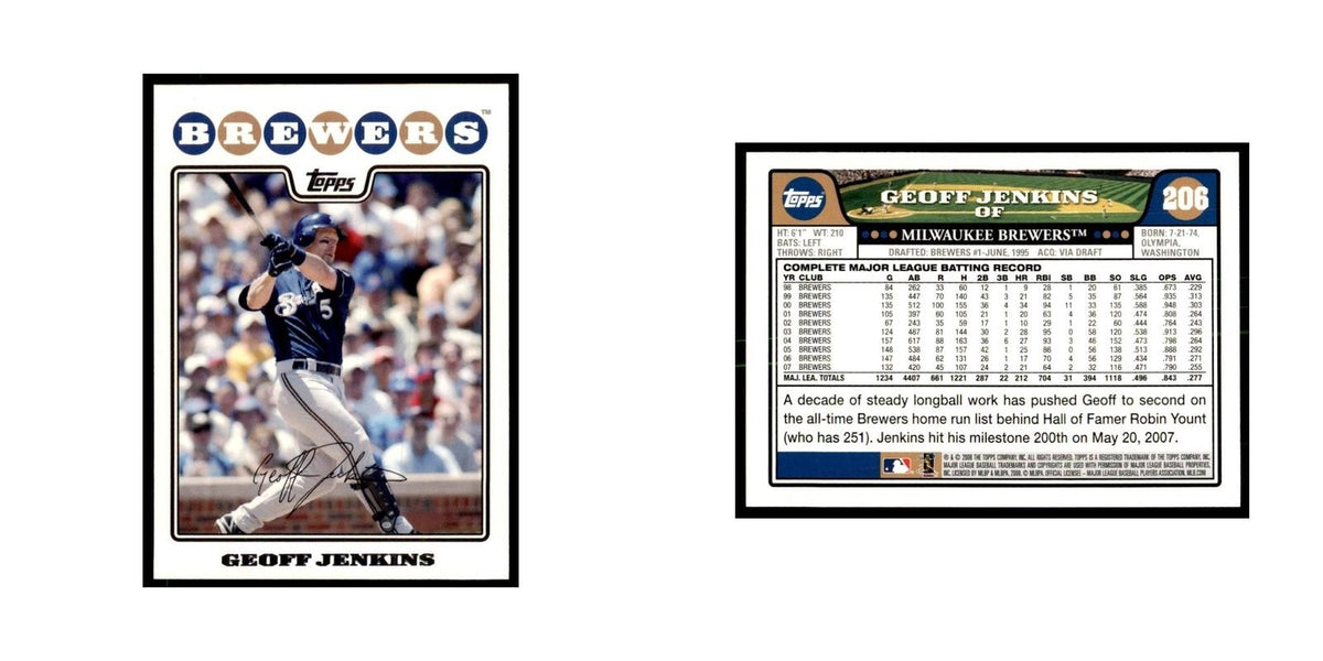 Geoff Jenkins 2008 Topps #206 Baseball Cards Baseball Card NM