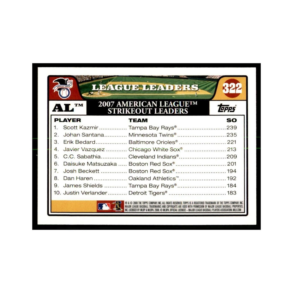 Scott Kazmir Johan Santana Erik Bedard 2008 Topps #322 Baseball Cards NM