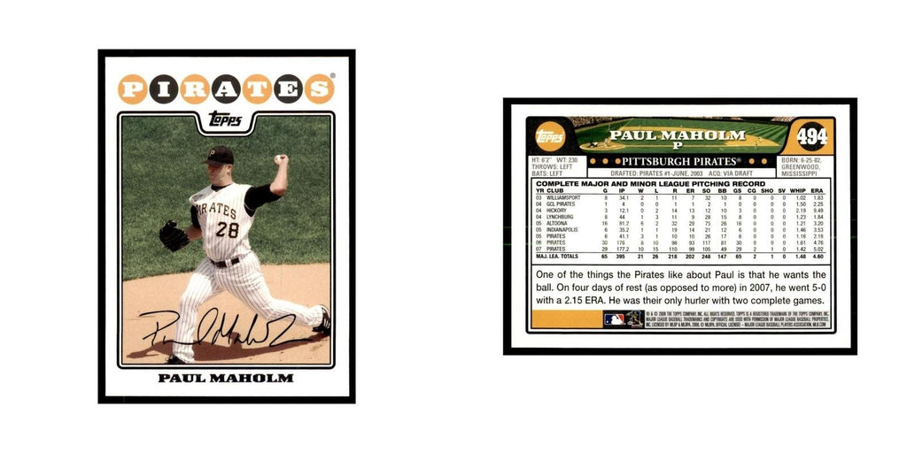 Paul Maholm 2008 Topps #494 Baseball Cards Baseball Card NM