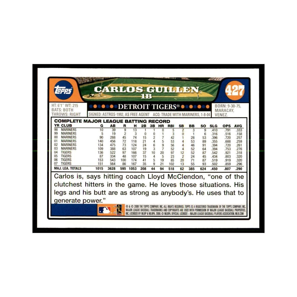 Carlos Guillen 2008 Topps #427 Baseball Cards Baseball Card NM