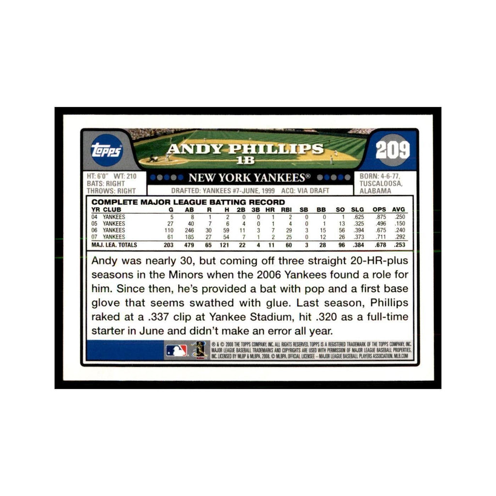 Andy Phillips 2008 Topps #209 Baseball Cards Baseball Card NM