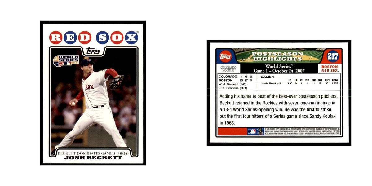 Josh Beckett 2008 Topps #217 Baseball Cards Baseball Card NM