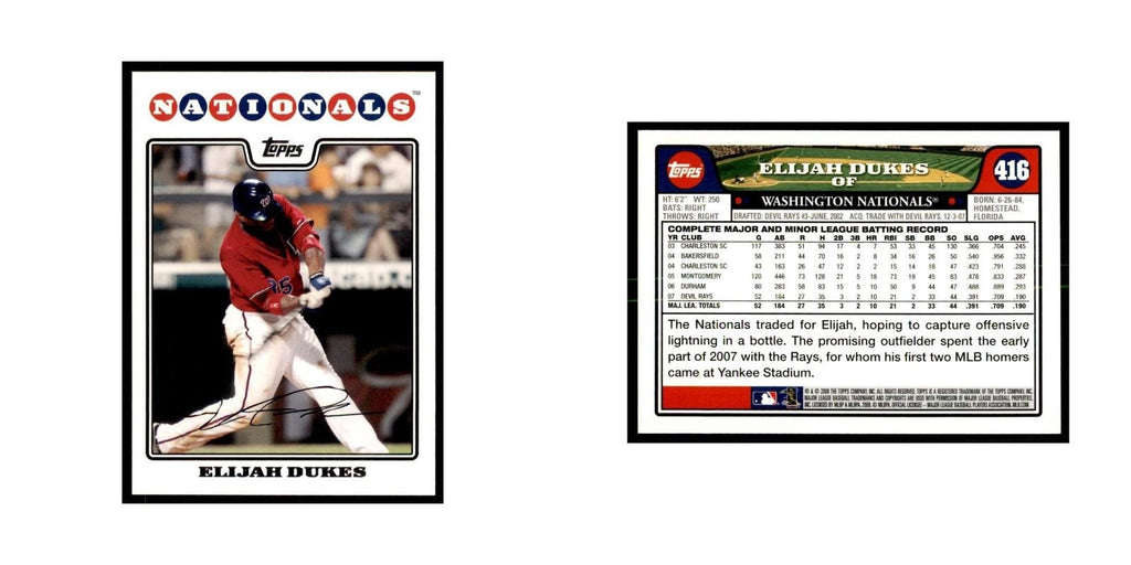 Elijah Dukes 2008 Topps #416 Baseball Cards Baseball Card NM