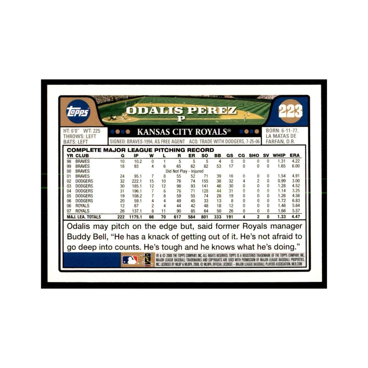 Odalis Perez 2008 Topps #223 Baseball Cards Baseball Card NM