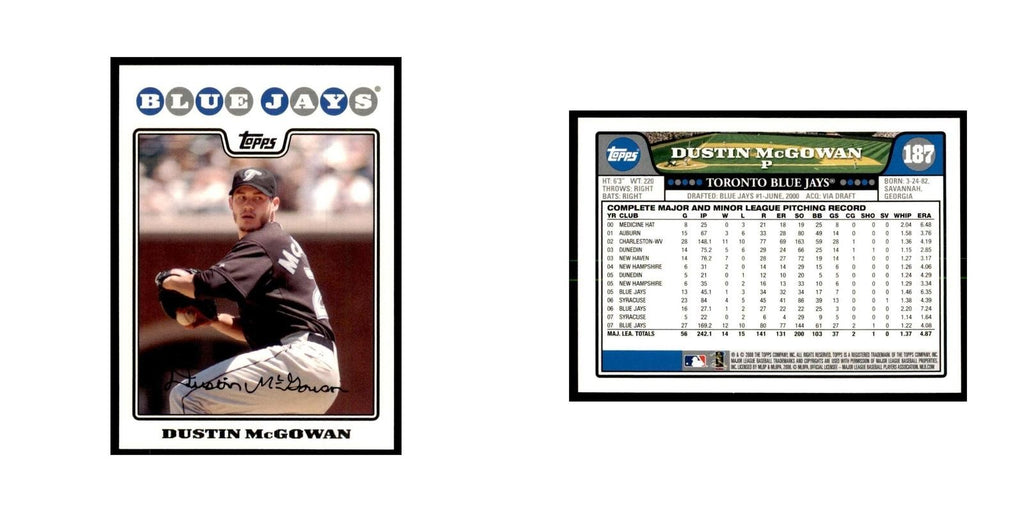 Dustin McGowan 2008 Topps #187 Baseball Cards Baseball Card NM