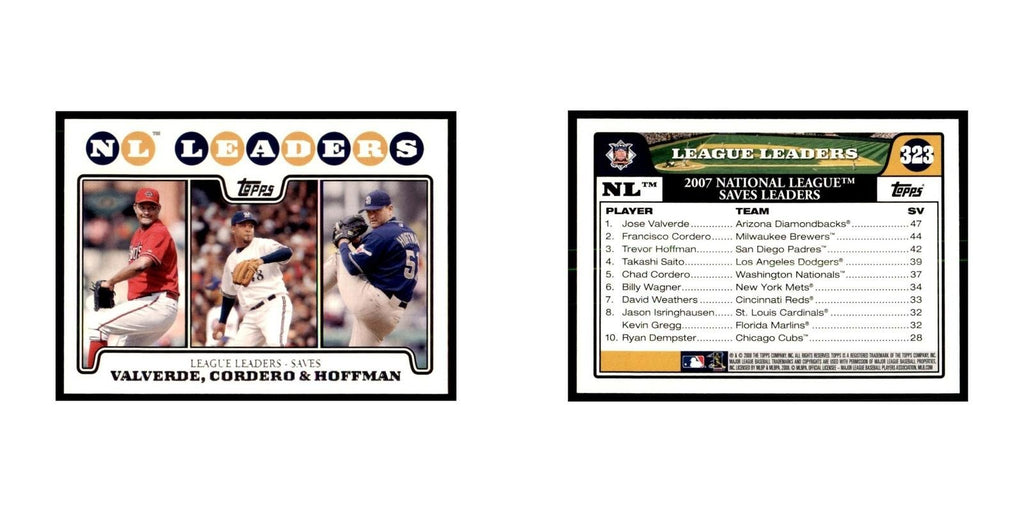 Jose Valverde Francisco Cordero Trevor Hoffman 2008 Topps #323 Baseball Cards NM