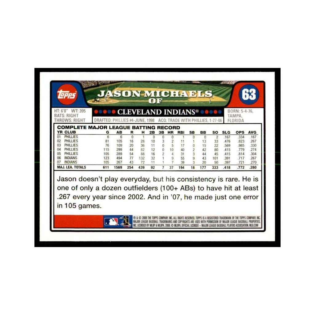 Jason Michaels 2008 Topps #63 Baseball Cards Baseball Card NM