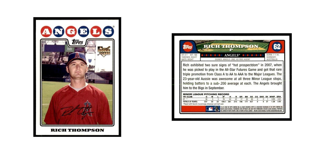 Rich Thompson Rookie 2008 Topps #62 Baseball Cards Baseball Card NM