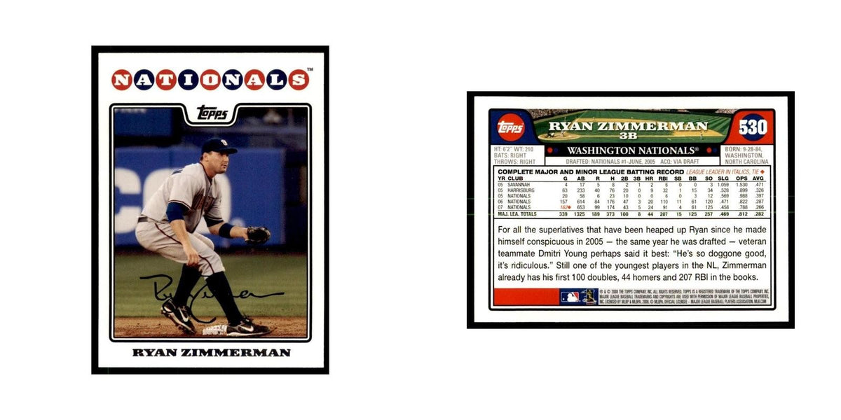 Ryan Zimmerman 2008 Topps #530 Baseball Cards Baseball Card NM