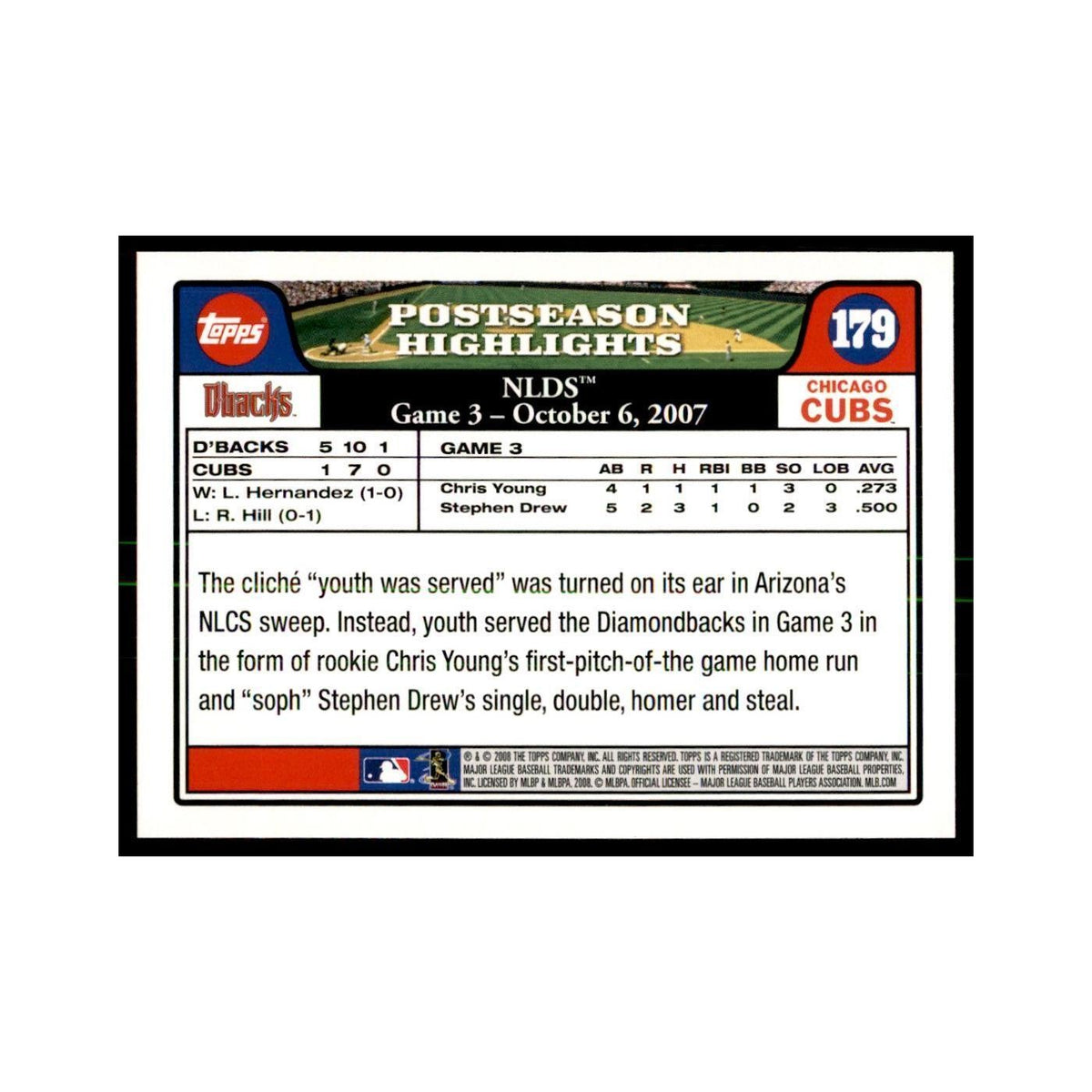 Chris Young 2008 Topps #179 Baseball Cards Baseball Card NM