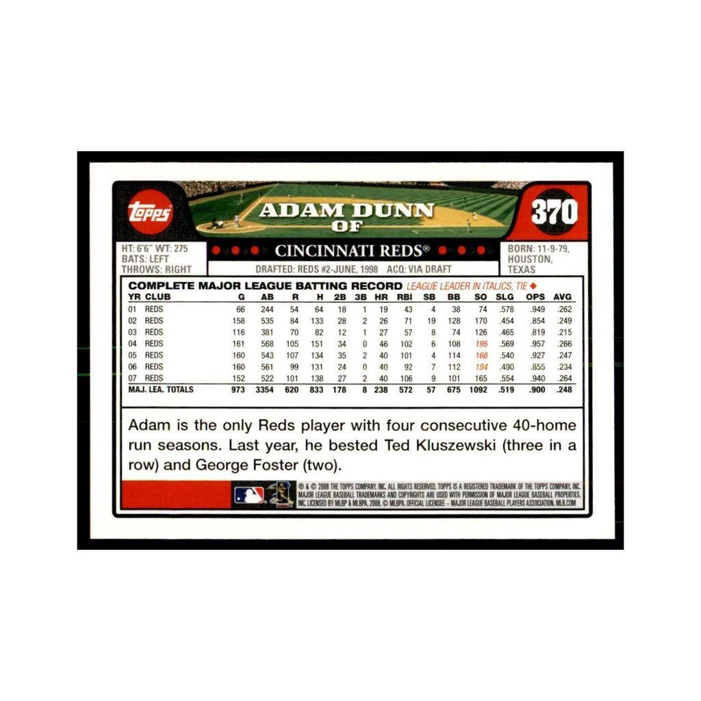 Adam Dunn 2008 Topps #370 Baseball Cards Baseball Card NM