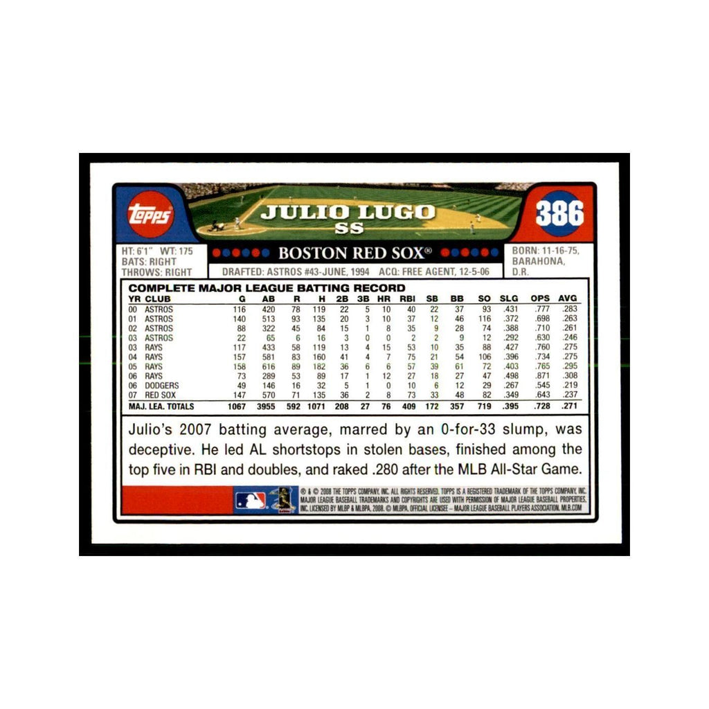 Julio Lugo 2008 Topps #386 Baseball Cards Baseball Card NM