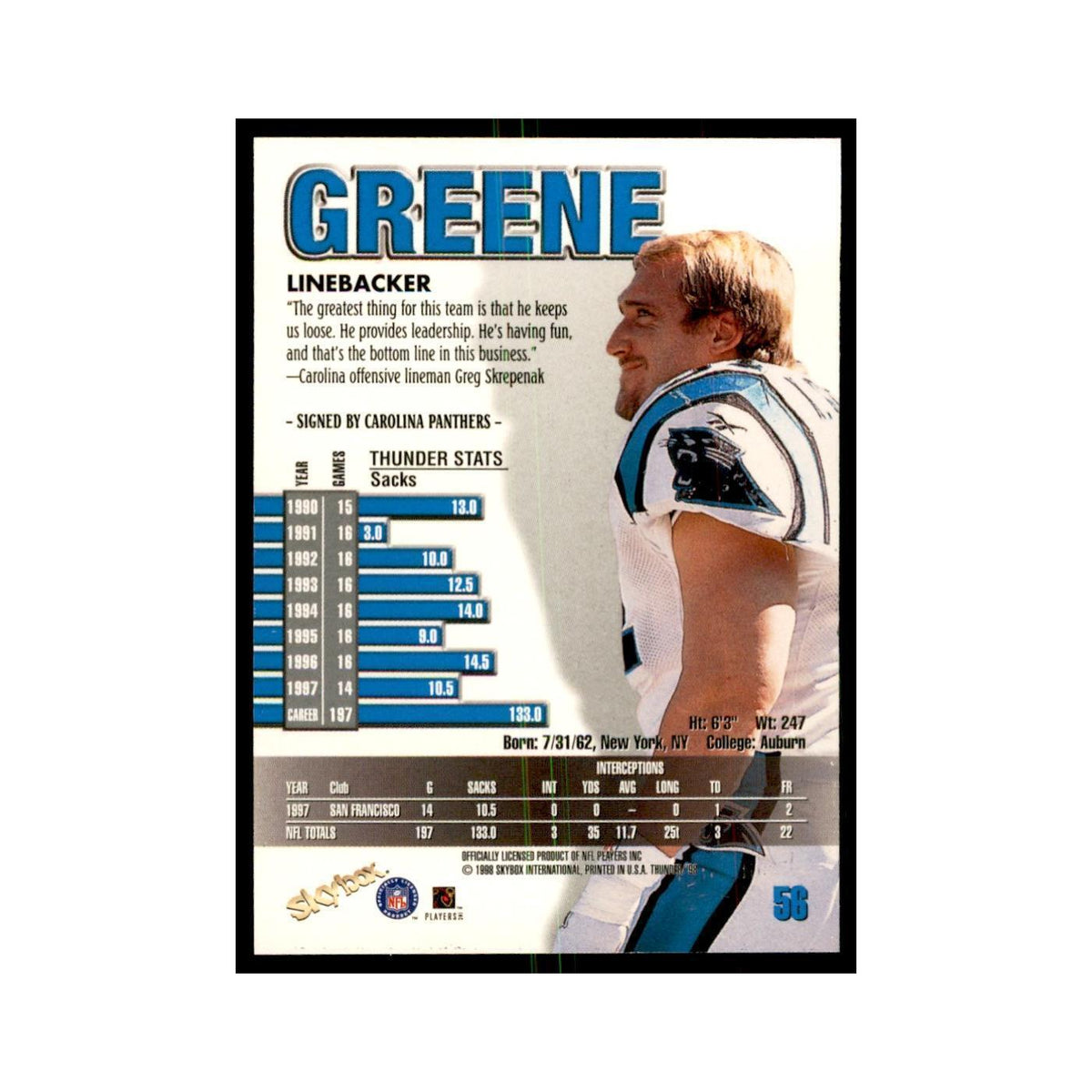 Kevin Greene 1998 SkyBox Thunder #56 Football Cards Football Card NM