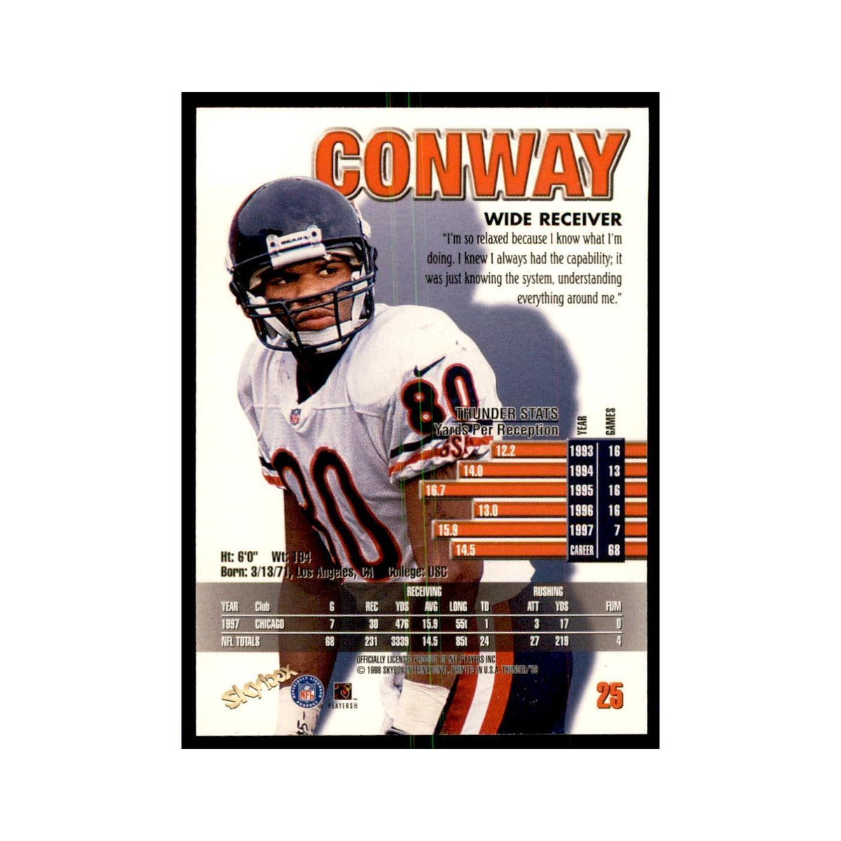 Curtis Conway 1998 SkyBox Thunder #25 Football Cards Football Card NM