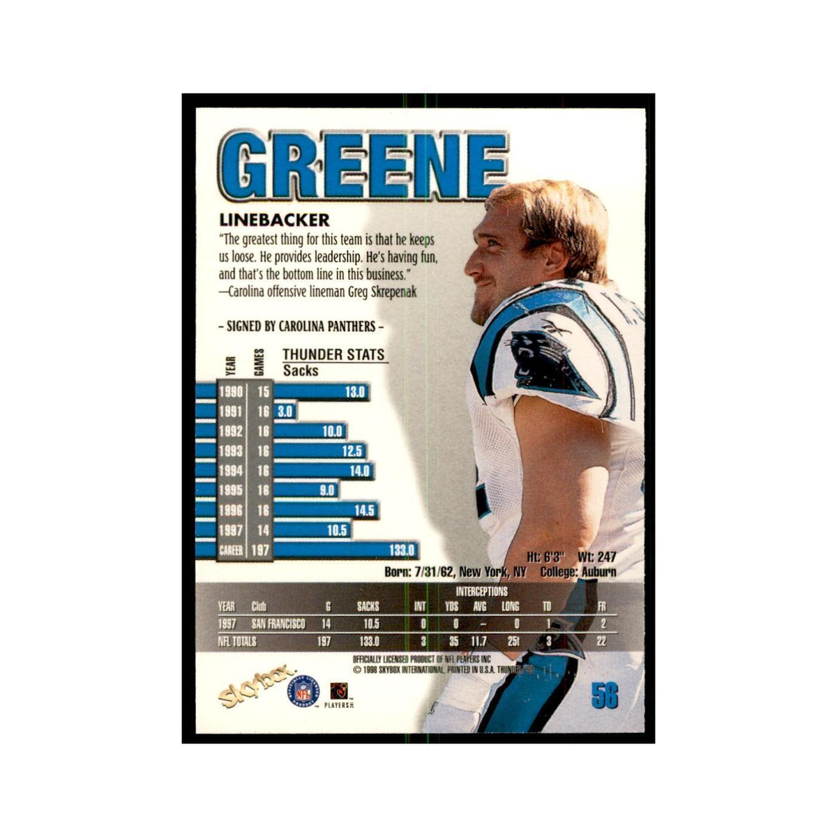 Kevin Greene 1998 SkyBox Thunder #56 Football Cards Football Card NM