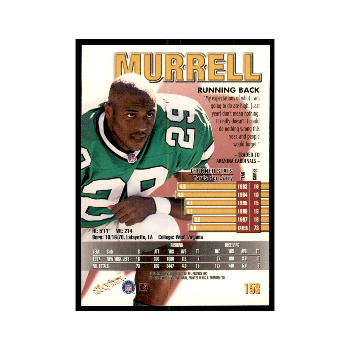 Adrian Murrell 1998 SkyBox Thunder #153 Football Cards Football Card NM