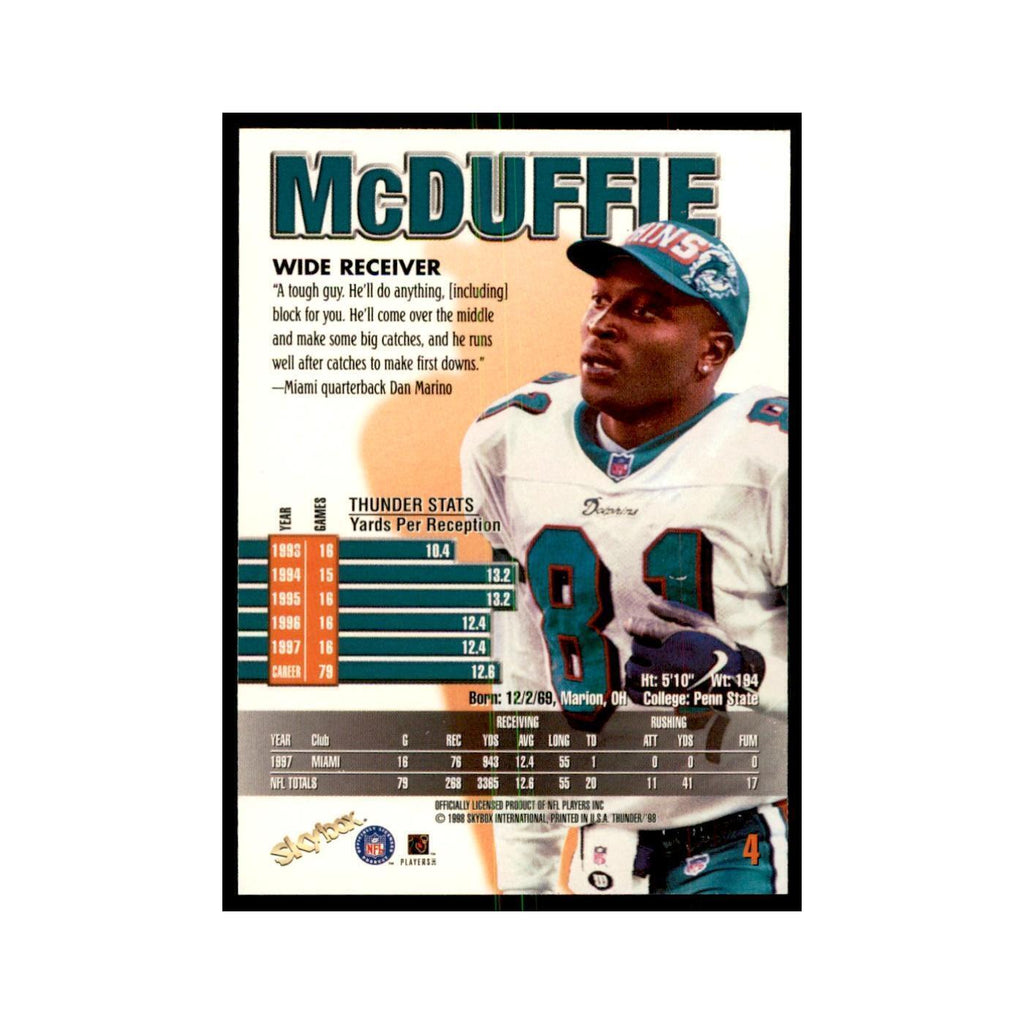O.J. McDuffie 1998 SkyBox Thunder #4 Football Cards Football Card NM