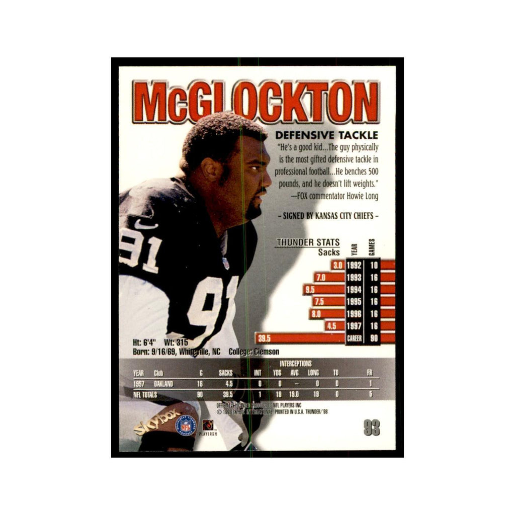 Chester McGlockton 1998 SkyBox Thunder #93 Football Cards Football Card NM
