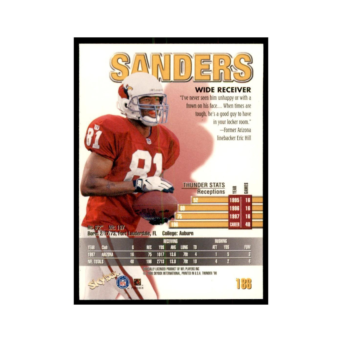 Frank Sanders 1998 SkyBox Thunder #186 Football Cards Football Card NM