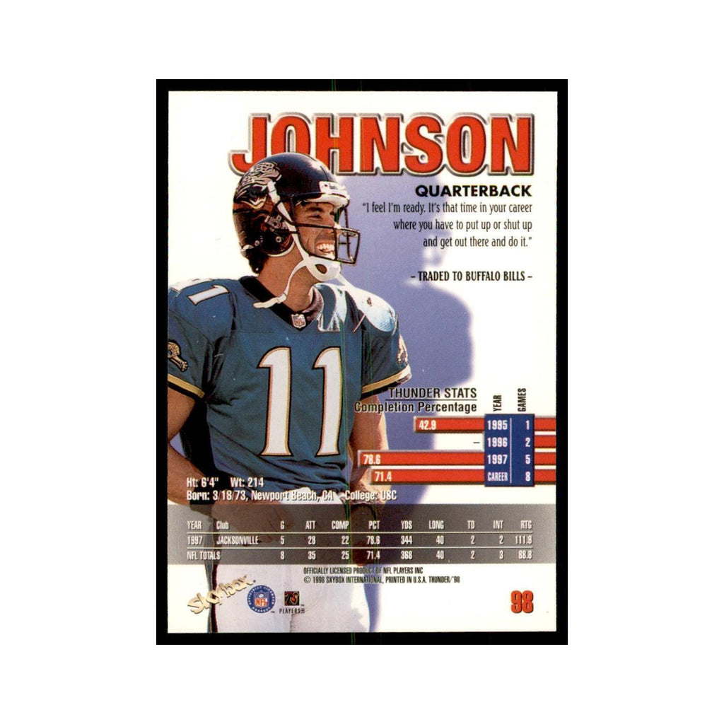 Rob Johnson 1998 SkyBox Thunder #98 Football Cards Football Card NM