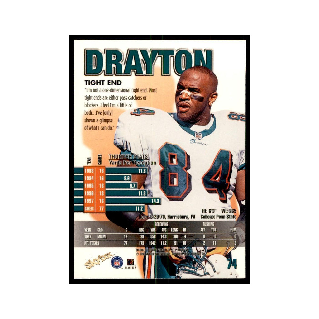 Troy Drayton 1998 SkyBox Thunder #74 Football Cards Football Card NM