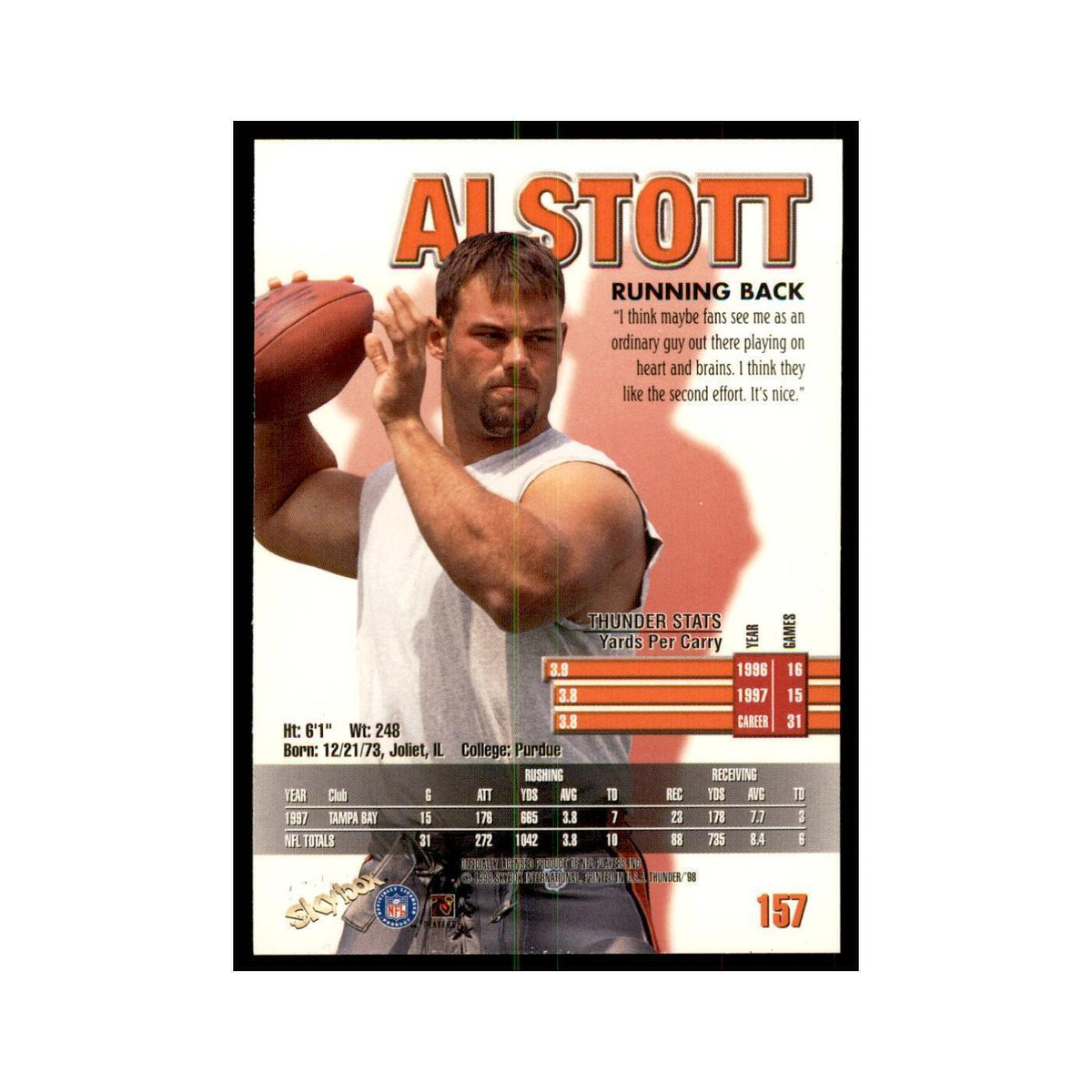 Mike Alstott 1998 SkyBox Thunder #157 Football Cards Football Card NM