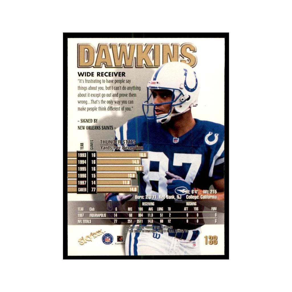 Sean Dawkins 1998 SkyBox Thunder #138 Football Cards Football Card NM