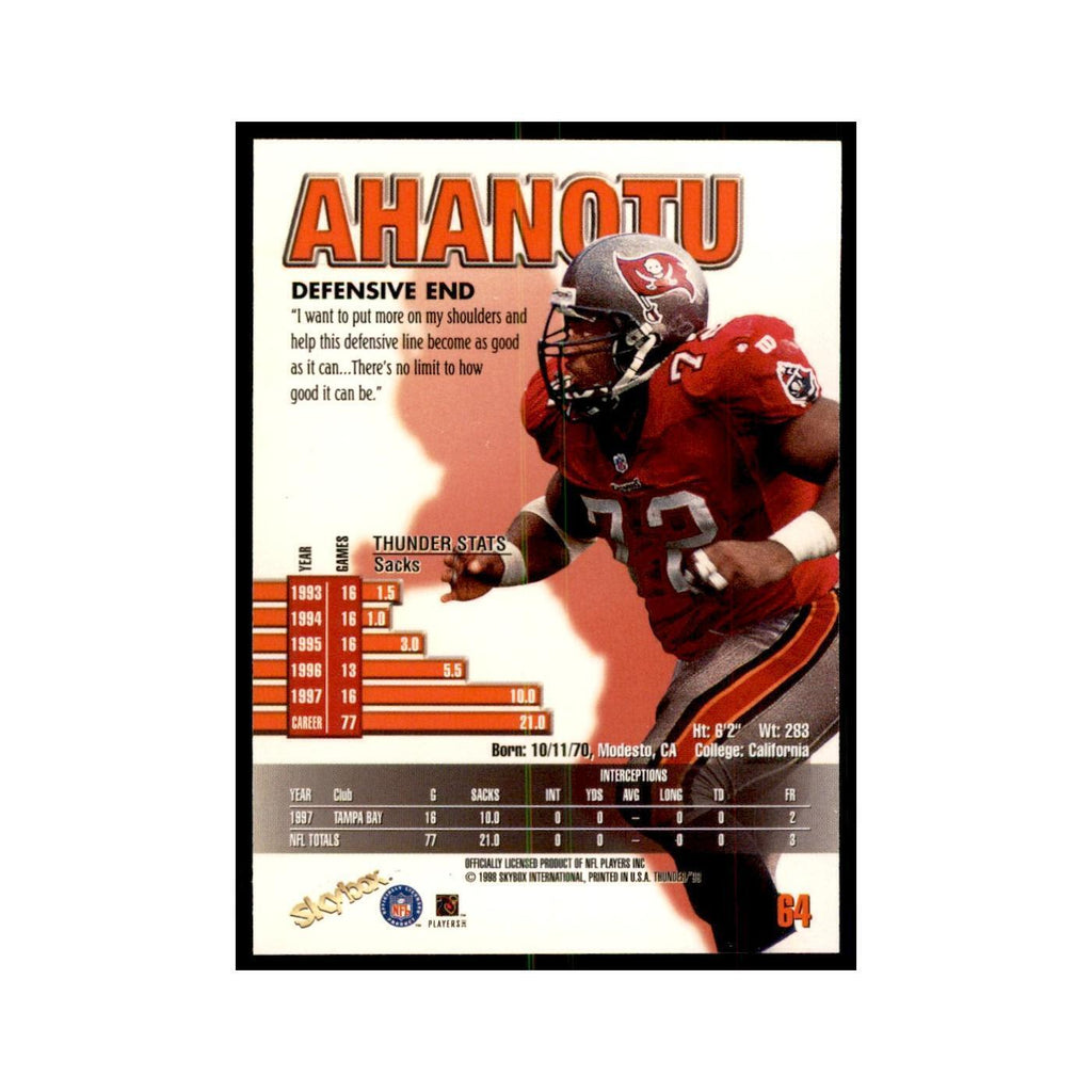 Chidi Ahanotu 1998 SkyBox Thunder #64 Football Cards Football Card NM