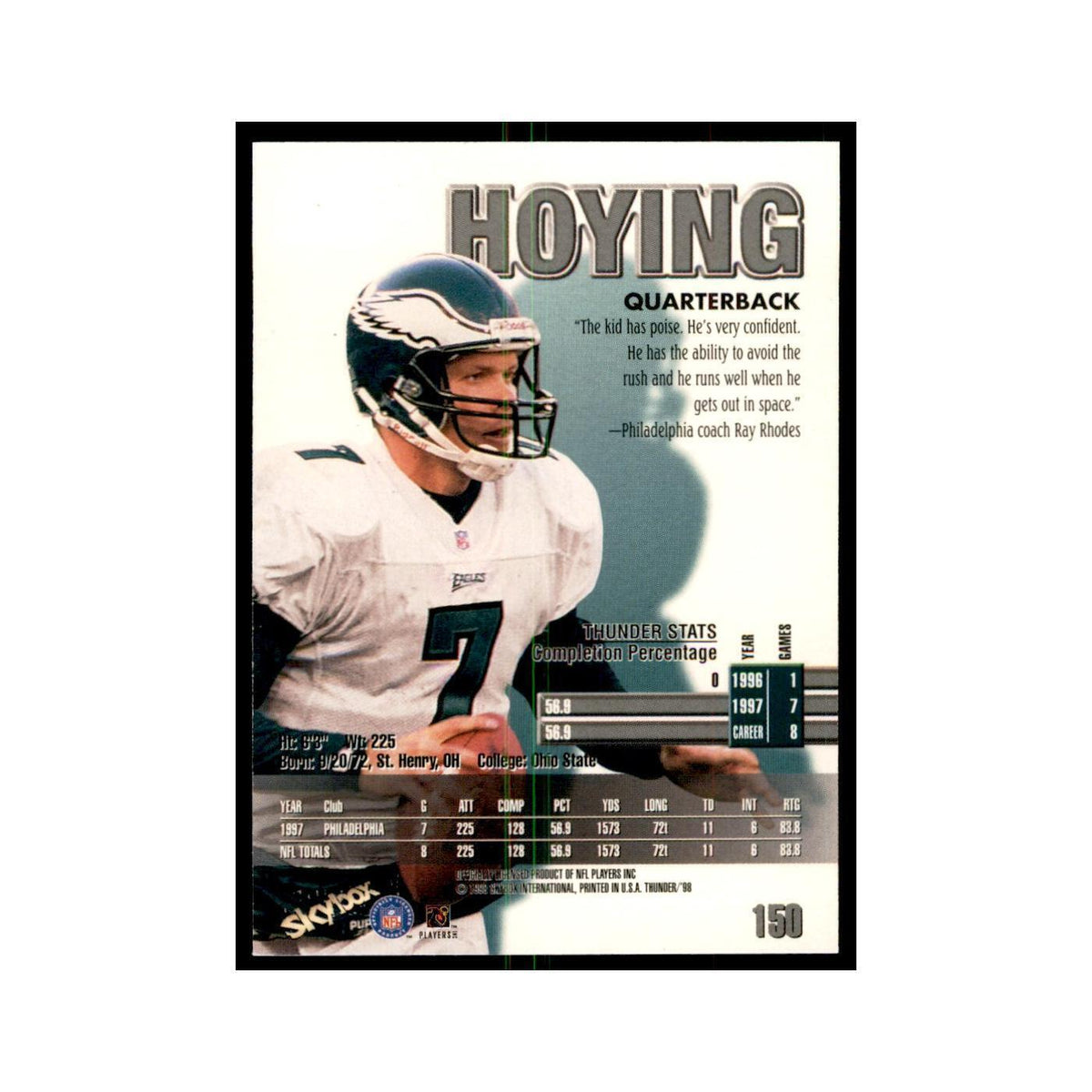 Bobby Hoying 1998 SkyBox Thunder #150 Football Cards Football Card NM