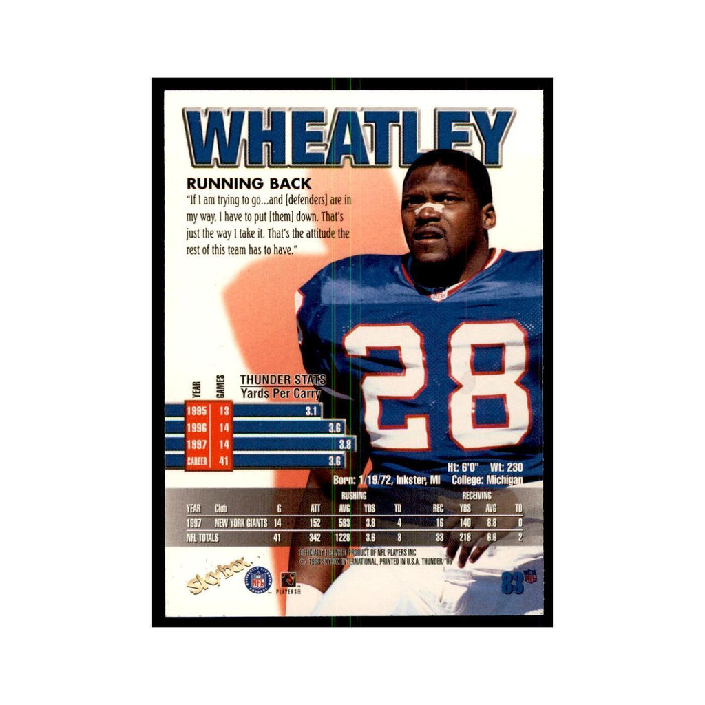 Tyrone Wheatley 1998 SkyBox Thunder #83 Football Cards Football Card NM