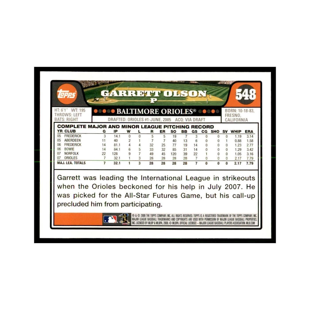 Garrett Olson 2008 Topps #548 Baseball Cards Baseball Card NM