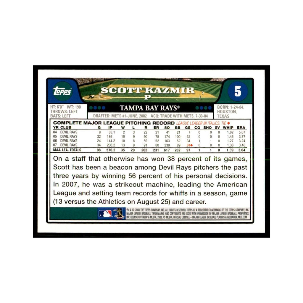 Scott Kazmir 2008 Topps #5 Baseball Cards Baseball Card NM