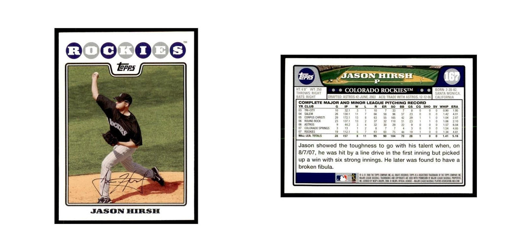 Jason Hirsh 2008 Topps #167 Baseball Cards Baseball Card NM